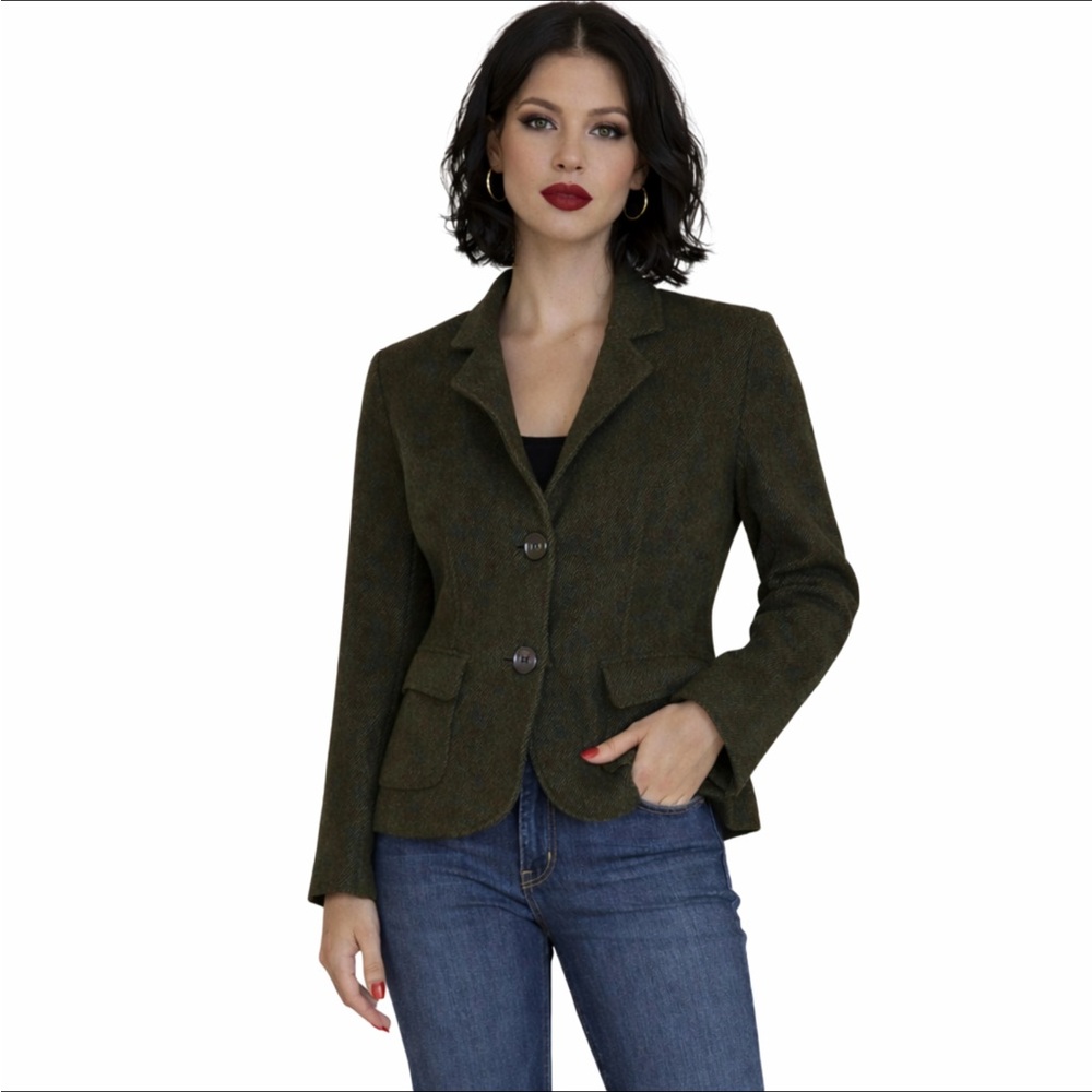Lafayette 148 New York Olive 100% Virgin Wool Blazer